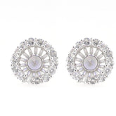 Sterling Silver Semi Mount Earrings Setting Pearl Round RD 8x8mm Halo White Topaz - Syzjewelry
